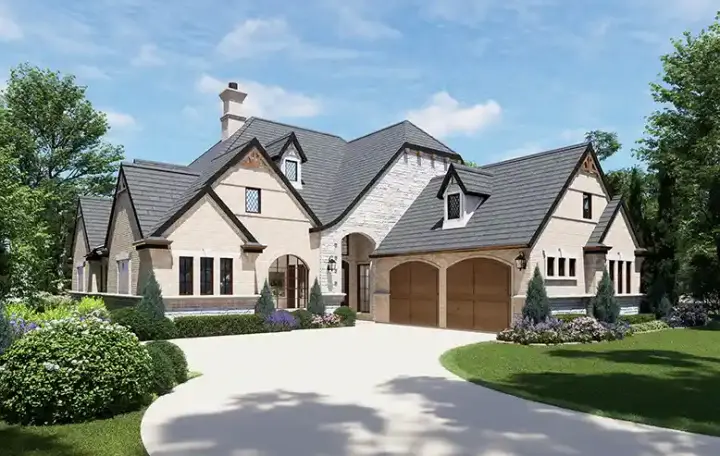French Country house plans 63-207 - front exterior, 3,047 sq ft, 3 bed, 3 bath house plans | Monster House Plans