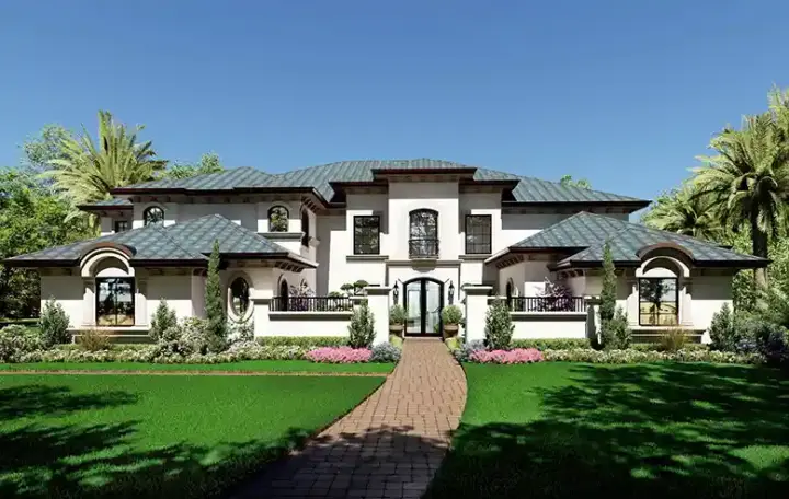 Mediterranean house plans 63-208 - front exterior, 6,612 sq ft, 5 bed, 5 bath house plans | Monster House Plans