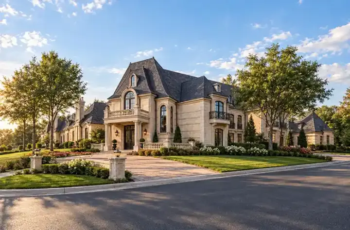 French Country house plans 63-216 - front exterior, 7,576 sq ft, 4 bed, 4 bath house plans | Monster House Plans