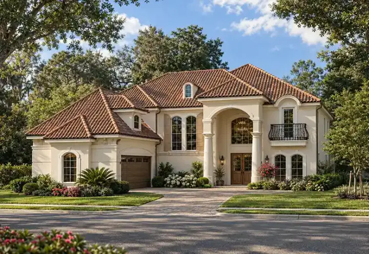 Mediterranean house plans 63-221 - front exterior, 4,623 sq ft, 4 bed, 5 bath house plans | Monster House Plans