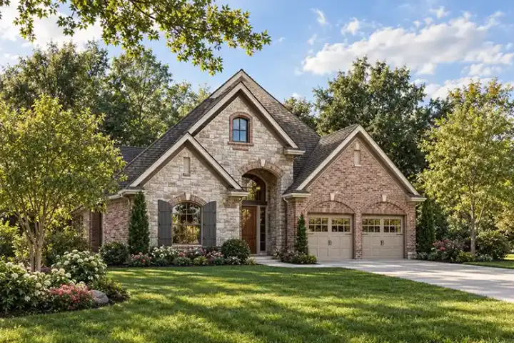 European house plans 63-225 - front exterior, 2,368 sq ft, 3 bed, 2 bath house plans | Monster House Plans