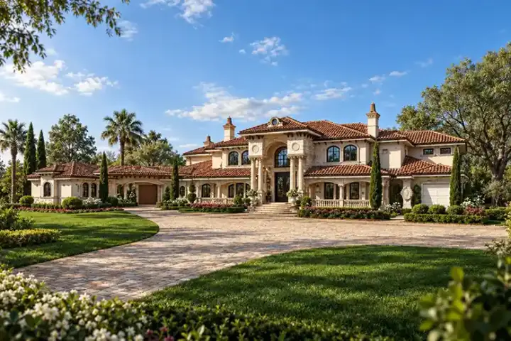 Mediterranean house plans 63-229 - front exterior, 7,215 sq ft, 5 bed, 5 bath house plans | Monster House Plans