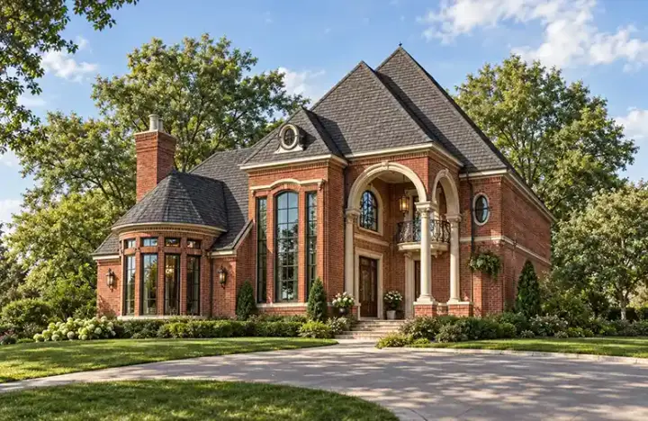 European house plans 63-240 - front exterior, 3,550 sq ft, 3 bed, 3 bath house plans | Monster House Plans