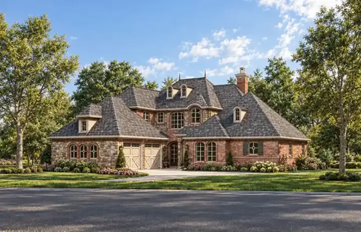 European house plans 63-241 - front exterior, 3,436 sq ft, 3 bed, 3 bath house plans | Monster House Plans