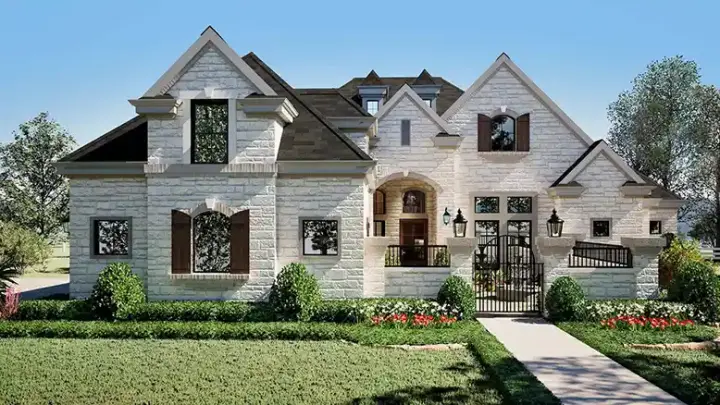 European house plans 63-247 - front exterior, 3,774 sq ft, 4 bed, 4 bath house plans | Monster House Plans