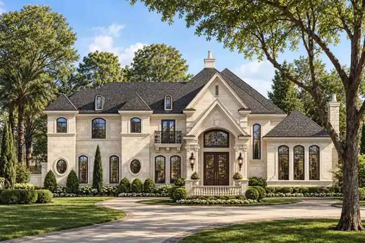 European house plans 63-250 - front exterior, 5,933 sq ft, 5 bed, 4 bath house plans | Monster House Plans