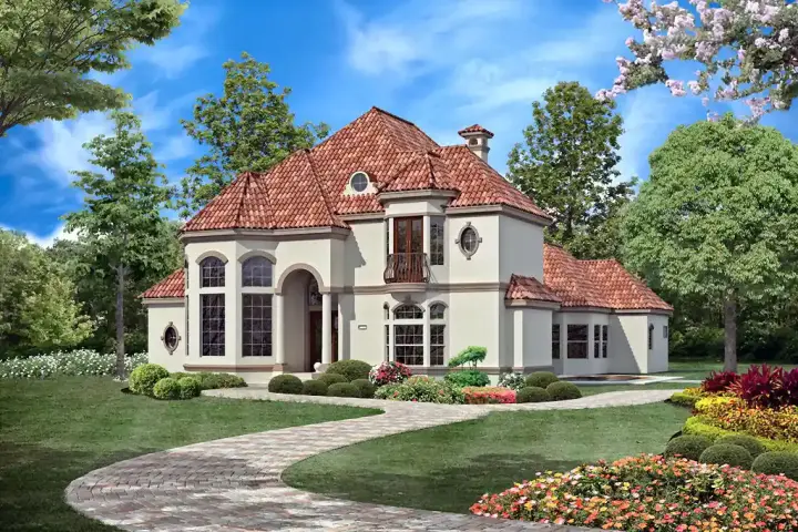 European house plans 63-253 - front exterior, 3,943 sq ft, 3 bed, 3 bath house plans | Monster House Plans