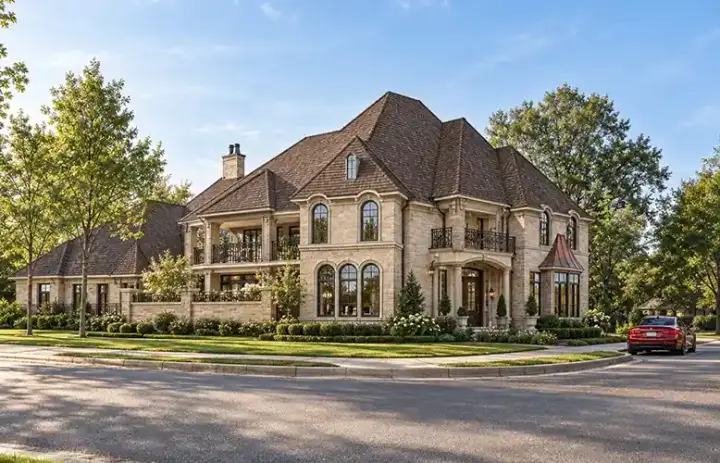 European house plans 63-257 - front exterior, 3,655 sq ft, 3 bed, 3 bath house plans | Monster House Plans