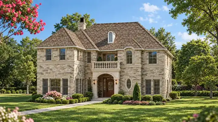 European house plans 63-280 - front exterior, 3,254 sq ft, 4 bed, 5 bath house plans | Monster House Plans