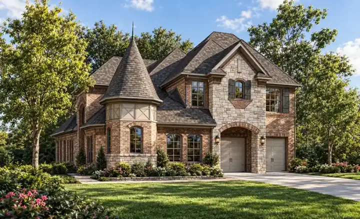 European house plans 63-284 - front exterior, 3,062 sq ft, 3 bed, 2 bath house plans | Monster House Plans