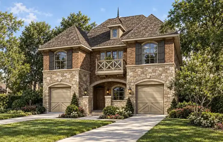 European house plans 63-285 - front exterior, 3,397 sq ft, 3 bed, 3 bath house plans | Monster House Plans