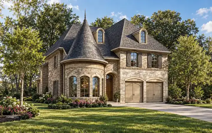 European house plans 63-286 - front exterior, 3,566 sq ft, 3 bed, 3 bath house plans | Monster House Plans