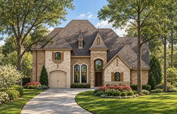 European house plans 63-287 - front exterior, 4,549 sq ft, 4 bed, 3 bath house plans | Monster House Plans