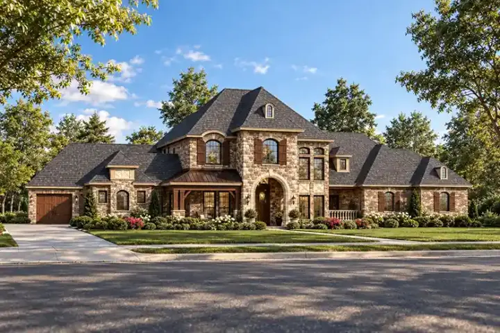 European house plans 63-294 - front exterior, 4,271 sq ft, 4 bed, 4 bath house plans | Monster House Plans
