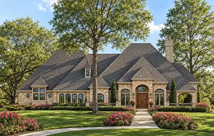 European house plans 63-302 - front exterior, 4,536 sq ft, 4 bed, 4 bath house plans | Monster House Plans