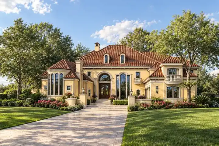Mediterranean house plans 63-306 - front exterior, 5,956 sq ft, 4 bed, 5 bath house plans | Monster House Plans
