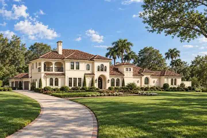 Mediterranean house plans 63-307 - front exterior, 8,647 sq ft, 4 bed, 5 bath house plans | Monster House Plans