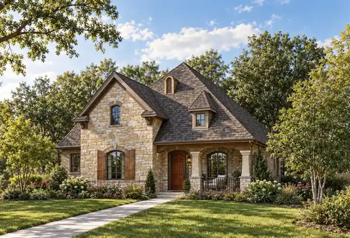 European house plans 63-311 - front exterior, 2,148 sq ft, 3 bed, 2 bath house plans | Monster House Plans
