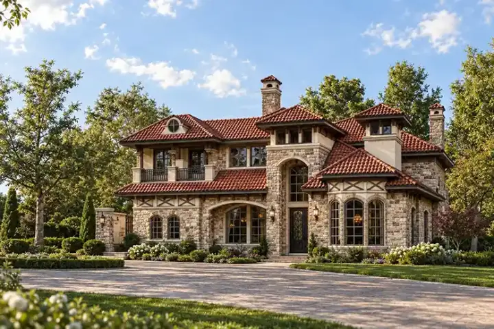 Mediterranean house plans 63-313 - front exterior, 6,651 sq ft, 4 bed, 4 bath house plans | Monster House Plans