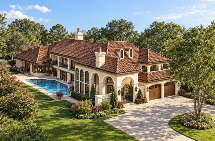 Mediterranean house plans 63-314 - front exterior, 3,889 sq ft, 3 bed, 3 bath house plans | Monster House Plans