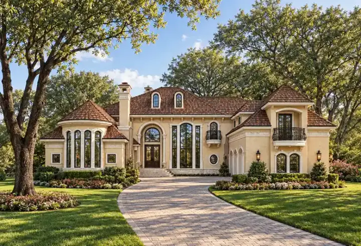 Mediterranean house plans 63-316 - front exterior, 5,956 sq ft, 3 bed, 5 bath house plans | Monster House Plans