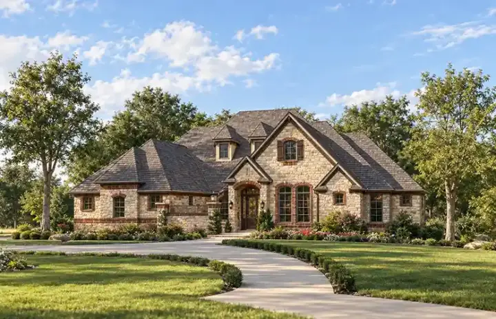 European house plans 63-318 - front exterior, 4,045 sq ft, 4 bed, 4 bath house plans | Monster House Plans
