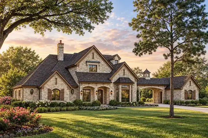 English Country house plans 63-319 - front exterior, 5,518 sq ft, 5 bed, 5 bath house plans | Monster House Plans