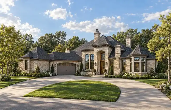 European house plans 63-323 - front exterior, 6,178 sq ft, 5 bed, 5 bath house plans | Monster House Plans