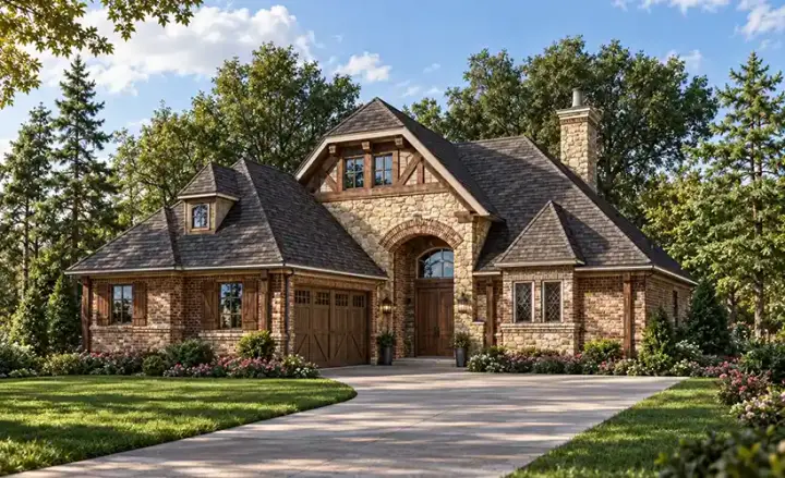 European house plans 63-328 - front exterior, 2,622 sq ft, 3 bed, 3 bath house plans | Monster House Plans