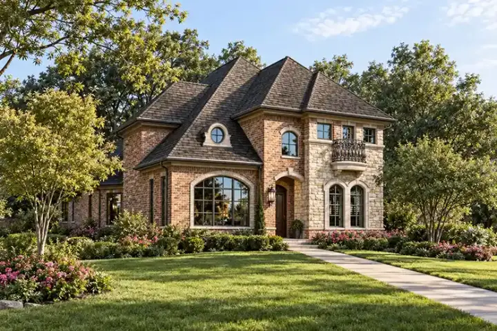 European house plans 63-329 - front exterior, 3,529 sq ft, 4 bed, 4 bath house plans | Monster House Plans