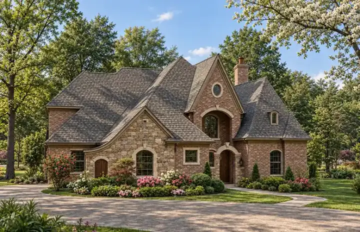 French Country house plans 63-334 - front exterior, 3,965 sq ft, 3 bed, 3 bath house plans | Monster House Plans