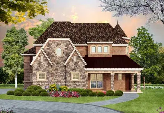 European house plans 63-343 - front exterior, 6,143 sq ft, 4 bed, 3 bath house plans | Monster House Plans