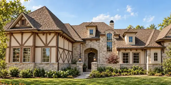 European house plans 63-351 - front exterior, 5,295 sq ft, 5 bed, 5 bath house plans | Monster House Plans