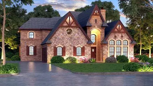 English Country house plans 63-383 - front exterior, 5,801 sq ft, 4 bed, 4 bath house plans | Monster House Plans