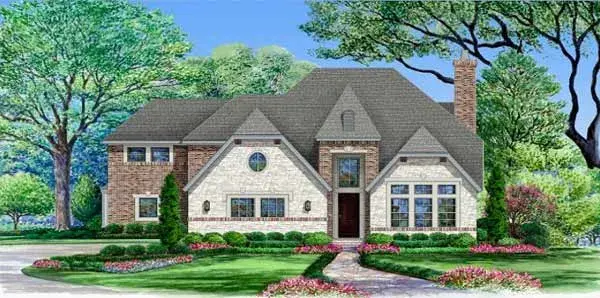 European house plans 63-384 - front exterior, 5,801 sq ft, 4 bed, 4 bath house plans | Monster House Plans