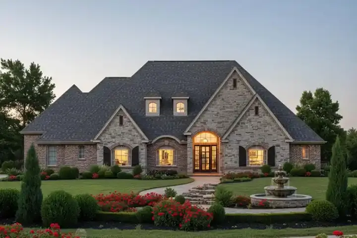 European house plans 63-410 - front exterior, 3,681 sq ft, 4 bed, 3 bath house plans | Monster House Plans