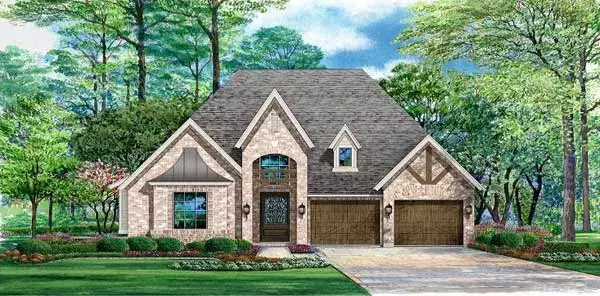 European house plans 63-418 - front exterior, 3,177 sq ft, 3 bed, 2 bath house plans | Monster House Plans