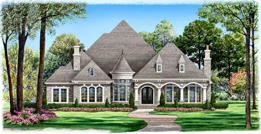 European house plans 63-423 - front exterior, 4,956 sq ft, 4 bed, 3 bath house plans | Monster House Plans