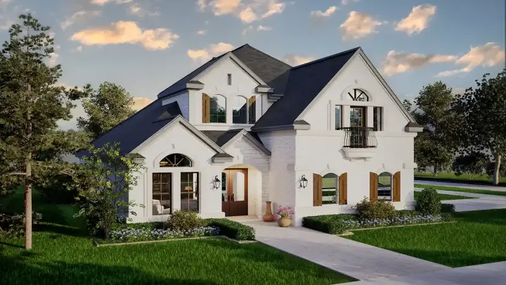 European house plans 63-428 - front exterior, 3,459 sq ft, 4 bed, 4 bath house plans | Monster House Plans