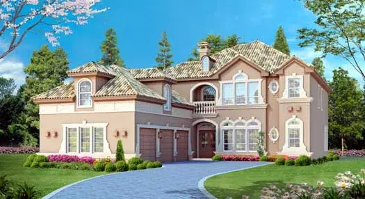 Mediterranean house plans 63-437 - front exterior, 3,872 sq ft, 3 bed, 3 bath house plans | Monster House Plans
