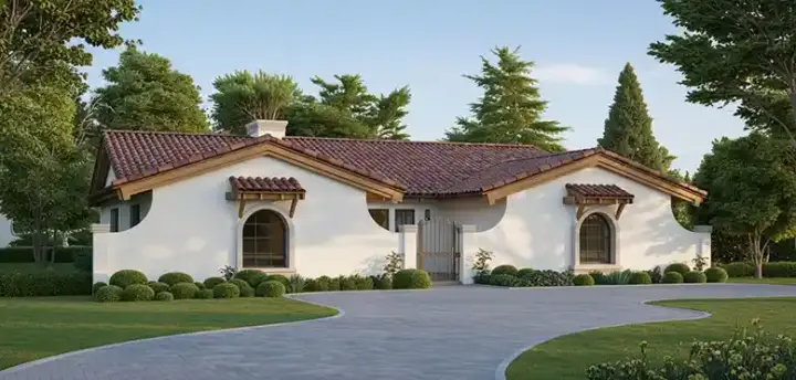 Spanish house plans 63-442 - front exterior, 2,216 sq ft, 3 bed, 2 bath house plans | Monster House Plans