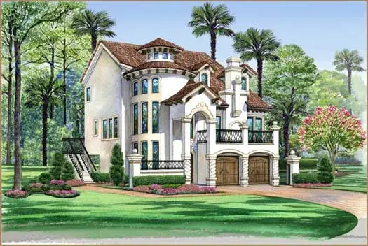 Italian house plans 63-443 - front exterior, 3,596 sq ft, 3 bed, 3 bath house plans | Monster House Plans