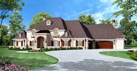 European house plans 63-445 - front exterior, 4,900 sq ft, 4 bed, 5 bath house plans | Monster House Plans