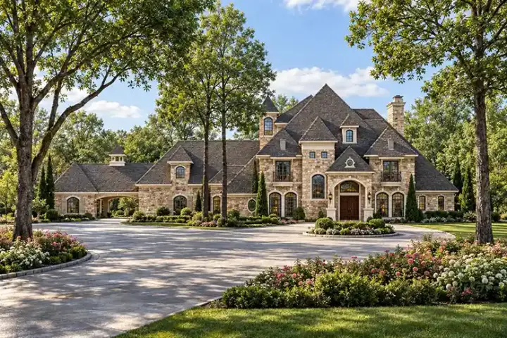 European house plans 63-447 - front exterior, 6,291 sq ft, 5 bed, 6 bath house plans | Monster House Plans
