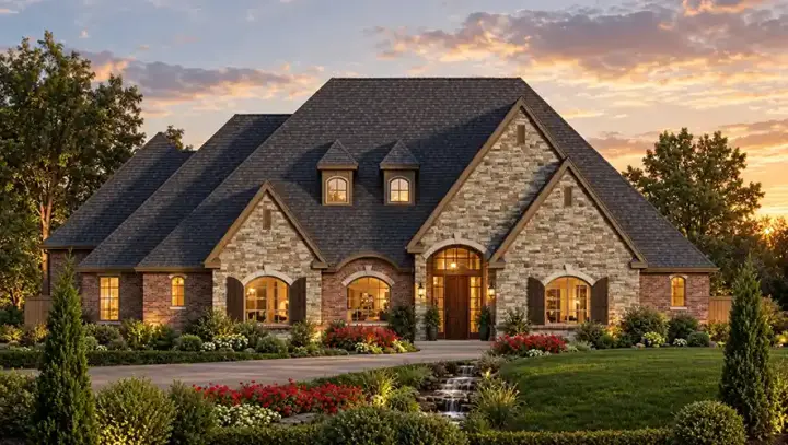 European house plans 63-460 - front exterior, 3,734 sq ft, 3 bed, 2 bath house plans | Monster House Plans