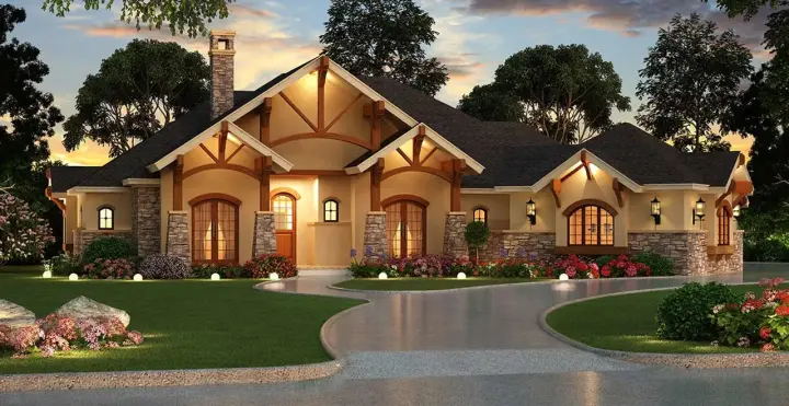 Mountain Rustic house plans 63-462 - front exterior, 3,584 sq ft, 4 bed, 4 bath house plans | Monster House Plans