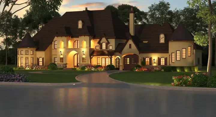 European house plans 63-475 - front exterior, 7,473 sq ft, 5 bed, 5 bath house plans | Monster House Plans