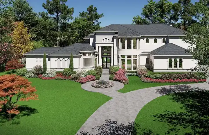 Mediterranean house plans 63-480 - front exterior, 6,381 sq ft, 5 bed, 6 bath house plans | Monster House Plans