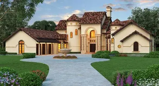 French Country house plans 63-486 - front exterior, 5,910 sq ft, 3 bed, 5 bath house plans | Monster House Plans