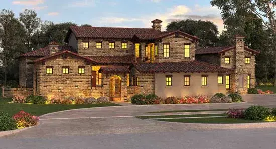 European house plans 63-489 - front exterior, 5,262 sq ft, 4 bed, 4 bath house plans | Monster House Plans